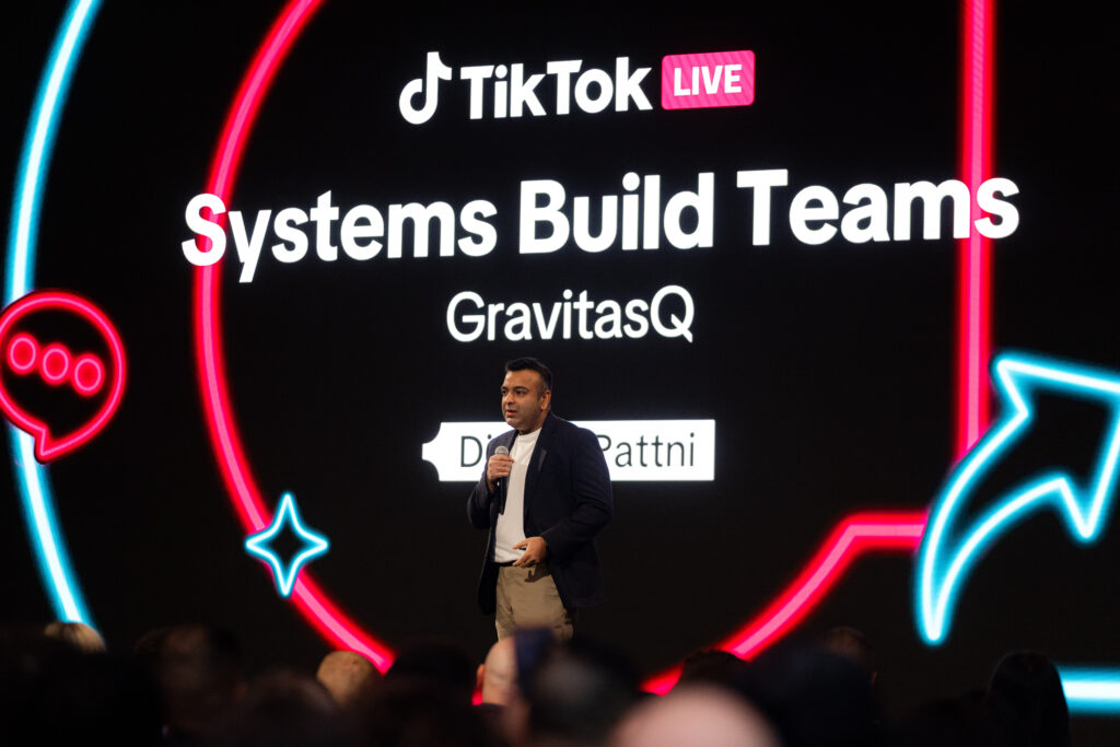 GravitasQ CEO Dipesh Pattni speaking at the TikTok LIVE creator summit 2026
